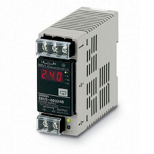 OMRON S8VS-06024B zdroj napájení, 60W, 100-240 VAC vstup, 24VDC 2.5A výstup, montáž na DIN lištu, ukazující napětí a proud, špičkový proud, a funkcí celkové doby chodu