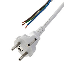 TEKACABLE AK 86 2071-3-1/2,2 Přívodní kabel H05VV-F 2x0,75 s rovnou vidlicí L=2,2m, volné konce, PVC, bílá