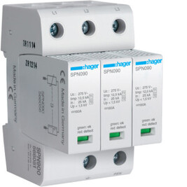 HAGER SPN900 Kombinovaný svodič přepětí T1+T2, limp 12,5 kA (10/350), 3p pro síť TN-C