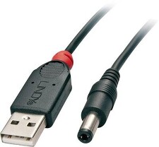 LINDY 70268 Napájecí kabel USB 2.0 USB-A zástrčka, DC zástrčka 5,5 mm 1,5m černá
