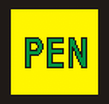 STRO.M DT005 PEN (žlutý podklad, zelený text, černý tisk) 2.5x2.5cm (fólie)