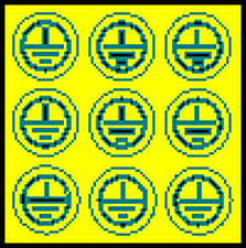STRO.M DT012b) Znak uzemnění v kruhu, žlutý podklad, zelený tisk 2 cm, aršík 90 ks (fólie)